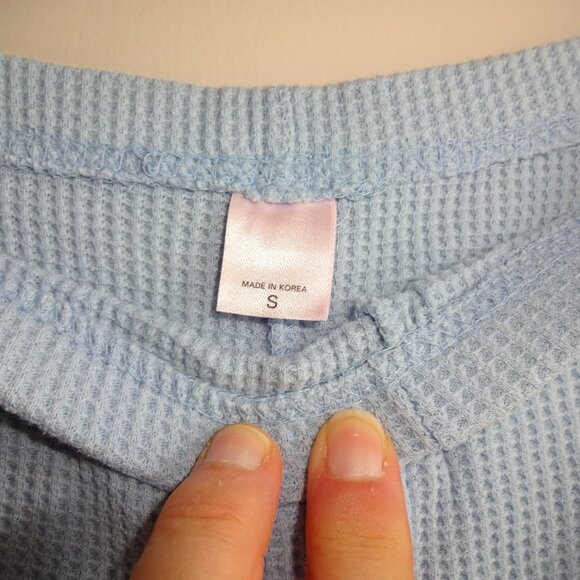 Vintage Victoria's Secret Blue Waffle Weave Long Johns Pajamas S Set Top Bottoms - Picture 5 of 5